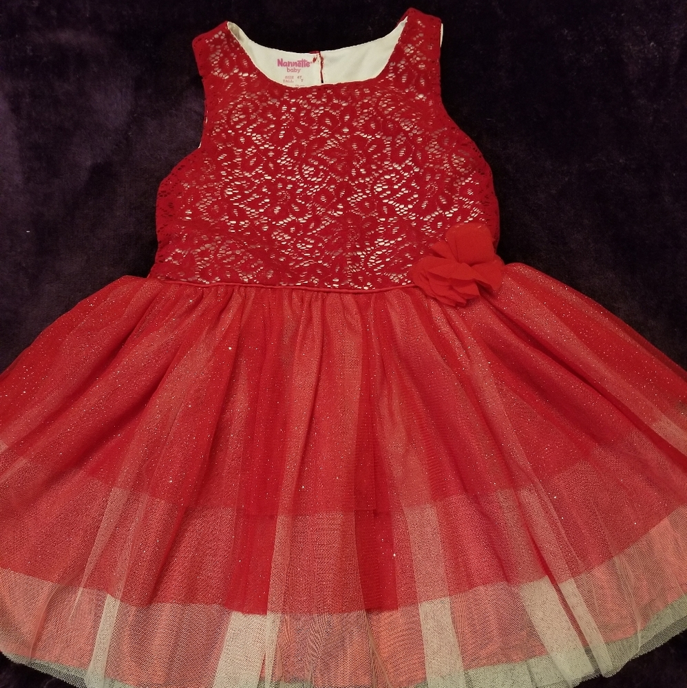 Nannette, 4T, Crochet Tulle Red Dress